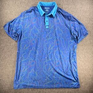 Pins & Aces Golf Polo Shirt‎ Mens XXL Blue Topo Topographic Print Performance